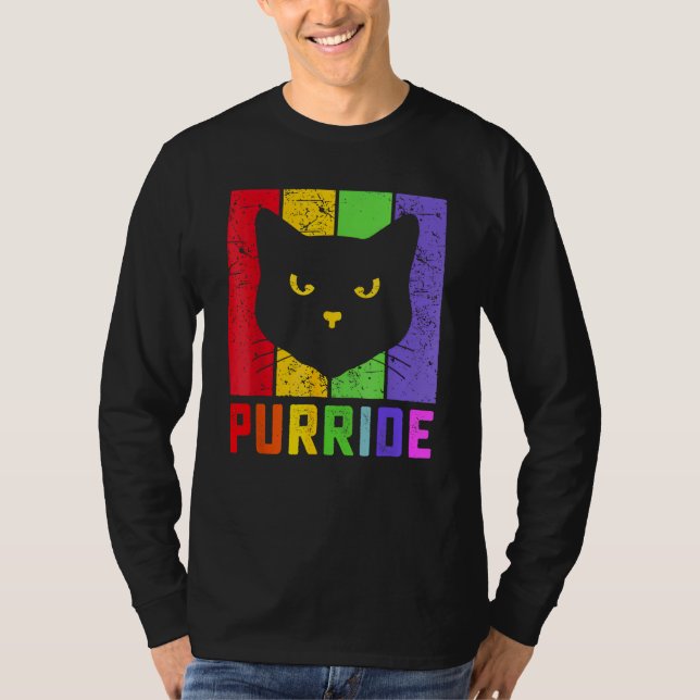 Pride Cat Purride Gay LGBTQ Rainbow Flag Retro Sty T Shirt (Framsida)
