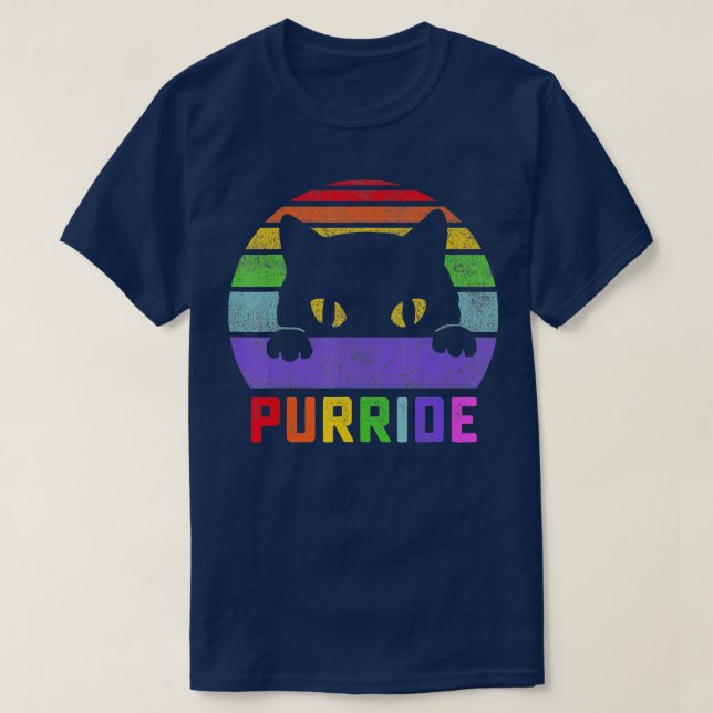 Pride Cat Purride Gay LGBTQ Rainbow Flag Retro Sty T Shirt (Design framsida)