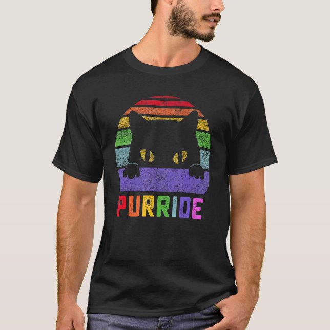 Pride Cat Purride Gay Lgbtq Rainbow Flagga Retro S T Shirt (Framsida)