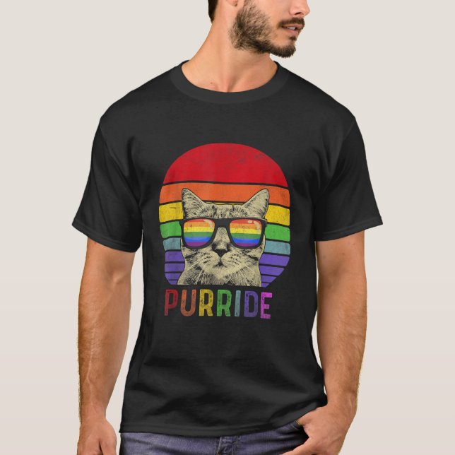 Pride Cat Purride Gay LGBTQ Rainbow Flagga Retro S T Shirt (Framsida)