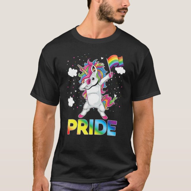 Pride Dabbing Unicorn Lgbt Pride Gay Lesbisk Rainb T Shirt (Framsida)