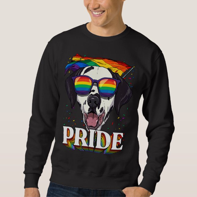 Pride Dalmatien LGBTQ Rainbow Flagga Month Pet Lång Ärmad Tröja (Framsida)