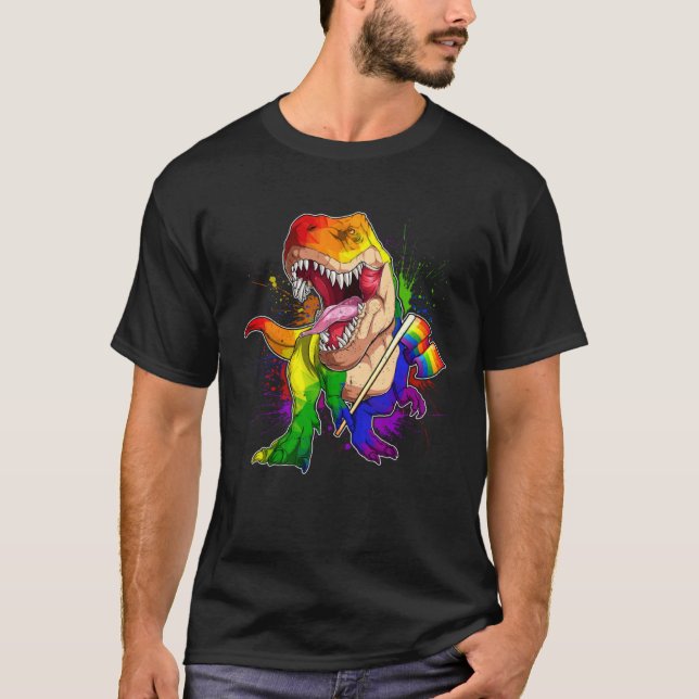 Pride Dinosaur LGBT Gay Lesbian Transgender Trans  T Shirt (Framsida)