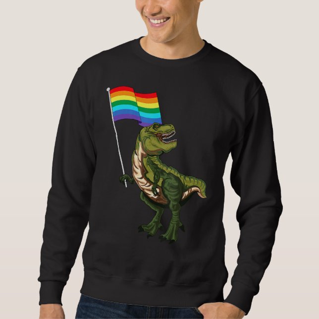 Pride Dinosaur Lgbt Gay Lesbisk Transgender Trans Lång Ärmad Tröja (Framsida)