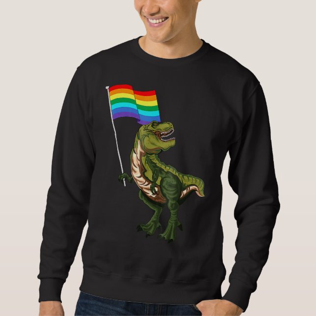 Pride Dinosaur Lgbt Gay Lesbisk Transgender Trans Lång Ärmad Tröja (Framsida)