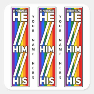 Pride Färg Mina pronouns är han hans Lodrät Fyrkantigt Klistermärke