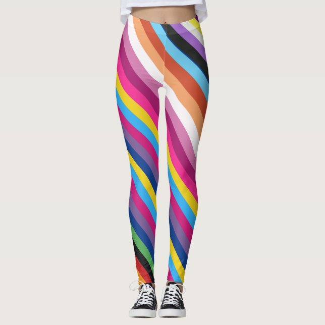 Pride Färg Rand Mönster Leggings (Framsida)