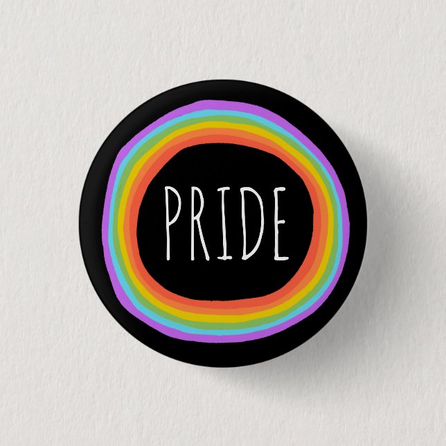 PRIDE Färgfläckig regnbågcirkel svart Knapp (Framsida)