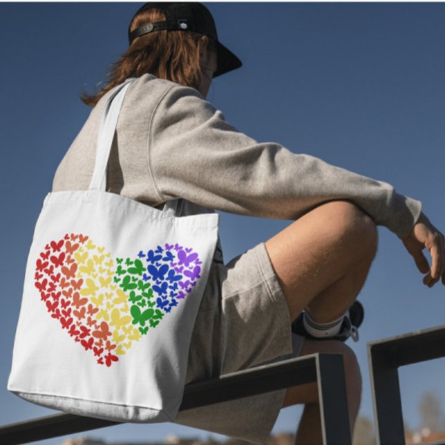 Pride Fjäril Hjärt– LGBTQ+ Flagga Färger  Tygkasse (Skapare uppladdad)