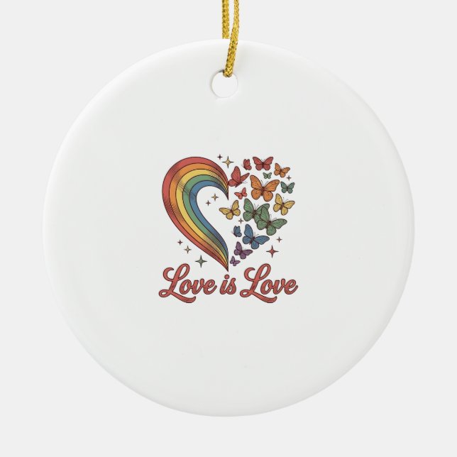 Pride Fjäril Hjärta Kärlek Är Kärlek Tröja Design_ Julgransprydnad Keramik (Framsidan)