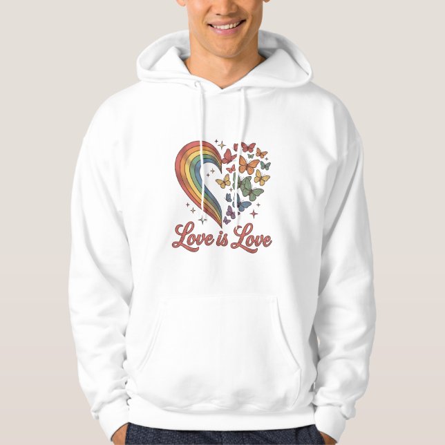 Pride Fjäril Hjärtan Kärlek Är Kärlek Tröja Design Hoodie (Framsida)