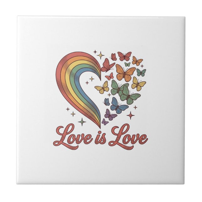 Pride Fjäril Hjärtan Kärlek Är Kärlek Tröja Design Kakelplatta (Framsidan)