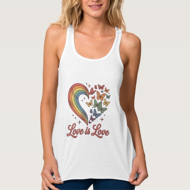 Pride Fjäril Hjärtan Kärlek Är Kärlek Tröja Design Linne Med Racerback (Framsida)