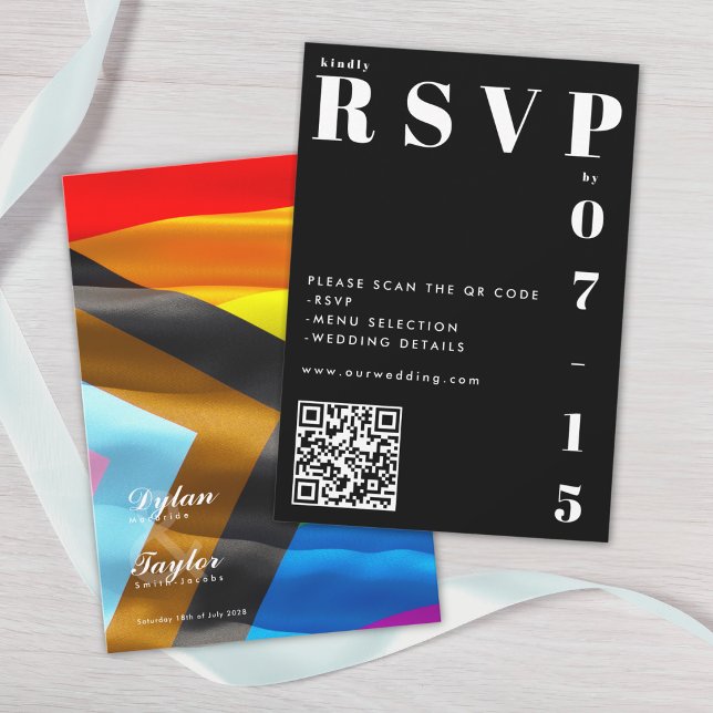 Pride Flag Typografi Bröllop RSVP QR-kod Kort (Skapare uppladdad)