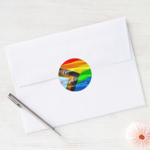 Pride Flag Typografi Bröllops Kuvert Runt Klistermärke