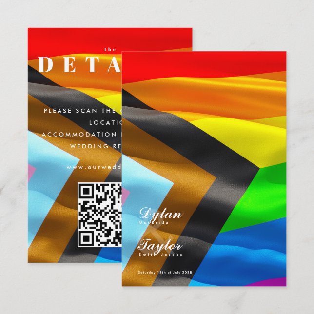Pride Flag Typografi Gay Bröllopsdetaljer Tilläggskort (Fram/baksida)