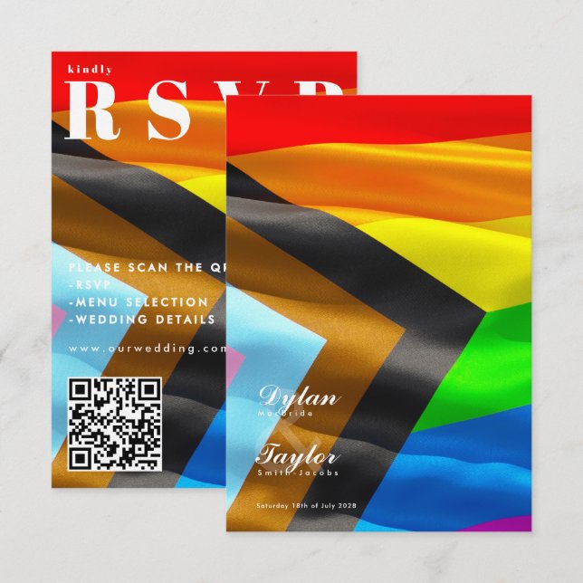 Pride Flag Typografi QR-kod Bröllops-svarskort OSA Kort (Fram/baksida)