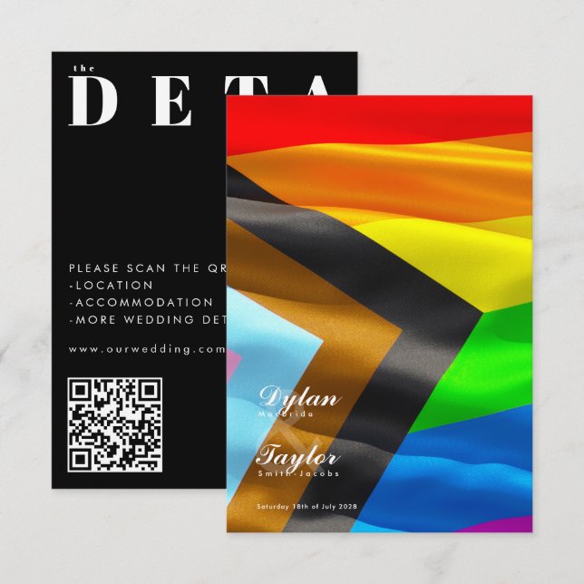 Pride Flag Typografi Svarta Bröllopsdetaljer Tilläggskort (Fram/baksida)