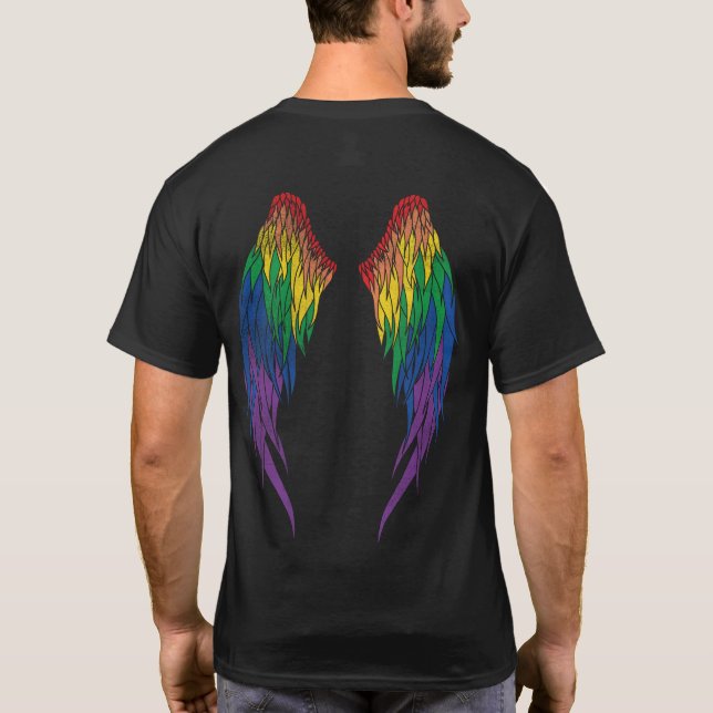 Pride Flagga - Angel Vingar T Shirt (Baksida)
