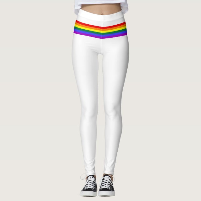 Pride flagga anpassningsbar för regnbåge Vitt benl Leggings (Framsida)