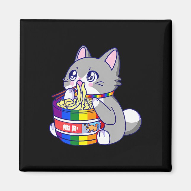 Pride Flagga med animerat Pride Katt med kattfoder Magnet (Framsidan)