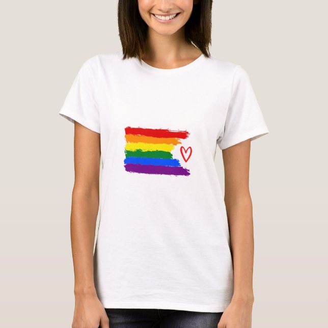 Pride flagga med hjärta t shirt (Framsida)