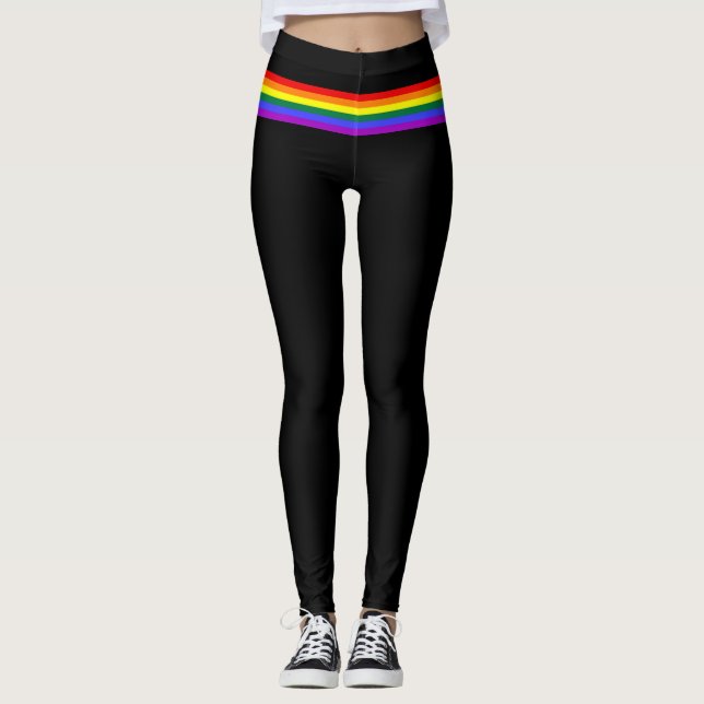 Pride flagga regnbåge anpassningsbar Svart  Leggings (Framsida)