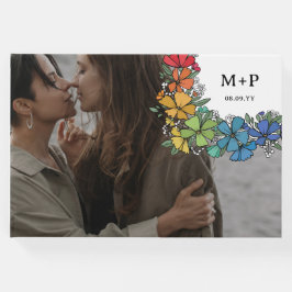 Pride Flowers Monogram Photo LGBTQ Bröllop Gästböcker