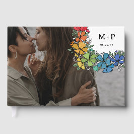 Pride Flowers Monogram Photo LGBTQ Bröllop Gästböcker