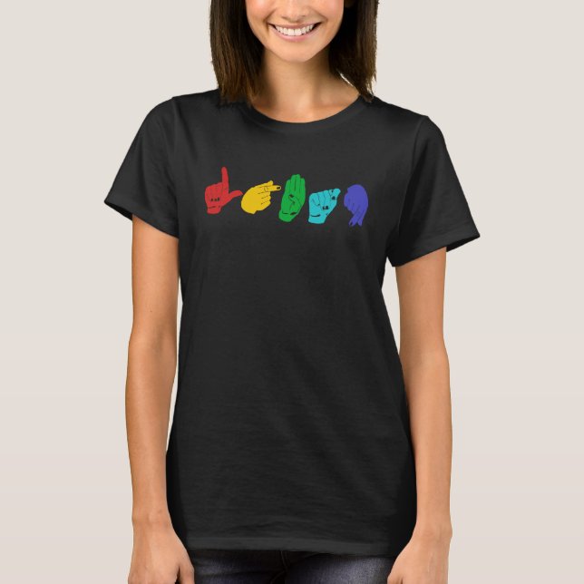 Pride för Hand-signeringsspråk för HBT TQ ASL Awar T Shirt (Framsida)