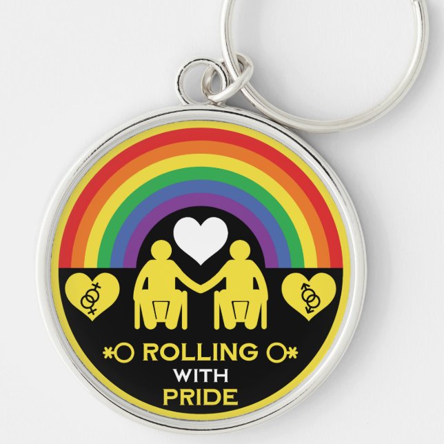 Pride för HBT TQ Gay-rullstolsfunktionsnedsättning Rund Silverfärgad Nyckelring (Framsidan)