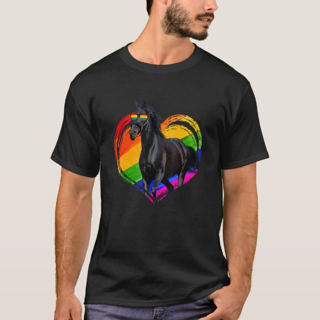 Pride för Lesbisk av Cute Horse Rainbow Heart Anim T Shirt (Framsida)
