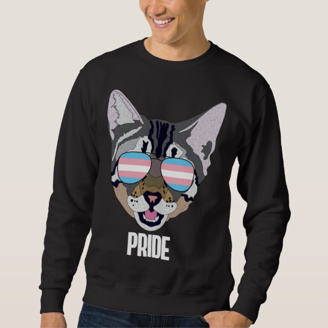 Pride Funny Cat Trans Pride Lång Ärmad Tröja (Framsida)