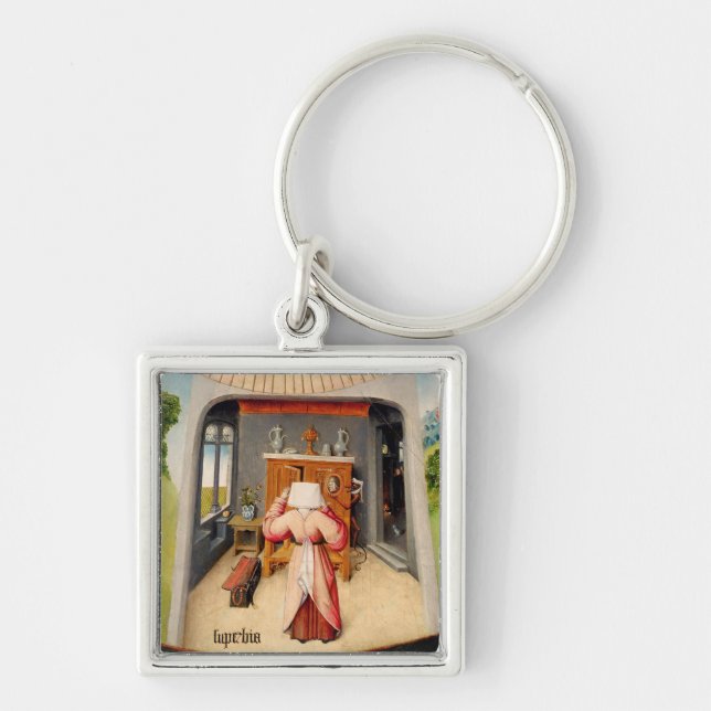 Pride Fyrkantig Silverfärgad Nyckelring (Framsidan)