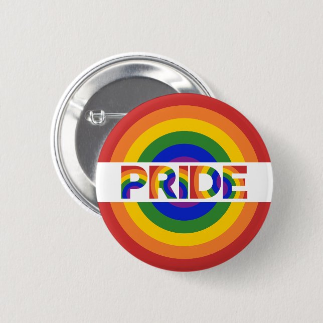 PRIDE Geometric Rainbow Bullseye Knapp (Framsida & baksida)