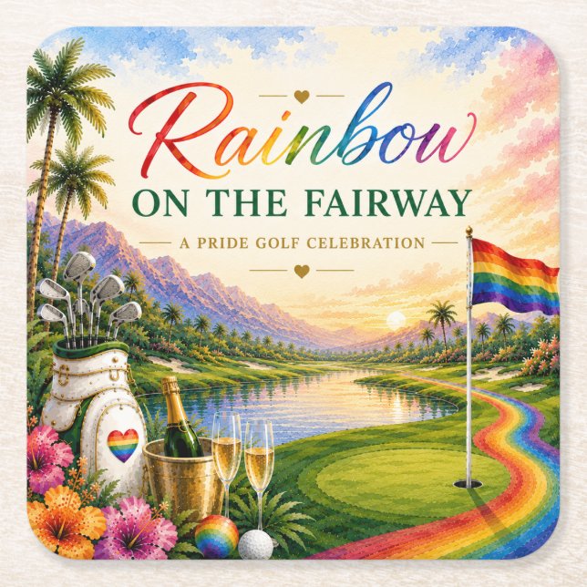 Pride Golf Regnbåge på Fairway-fältet Firande Underlägg Papper Kvadrat (Framsidan)