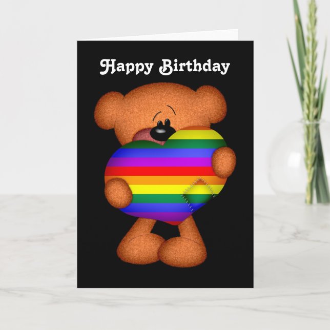 Pride Heart Nalle Grattis på födelsedagen Kort (Framsida)
