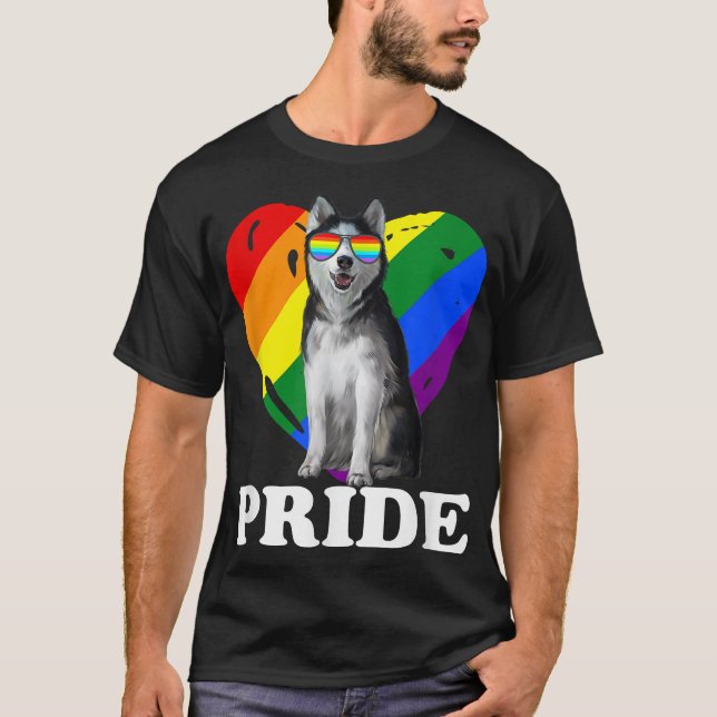 Pride Husky LBGT med hjärtbebyggelse  T Shirt (Framsida)