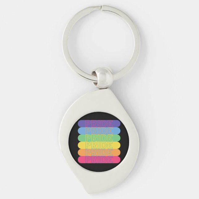 Pride i nyckelkedjan för regnbåge färg swirl silverfärgad nyckelring (Framsidan)