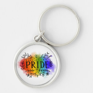 Pride i vattenfärg rund silverfärgad nyckelring