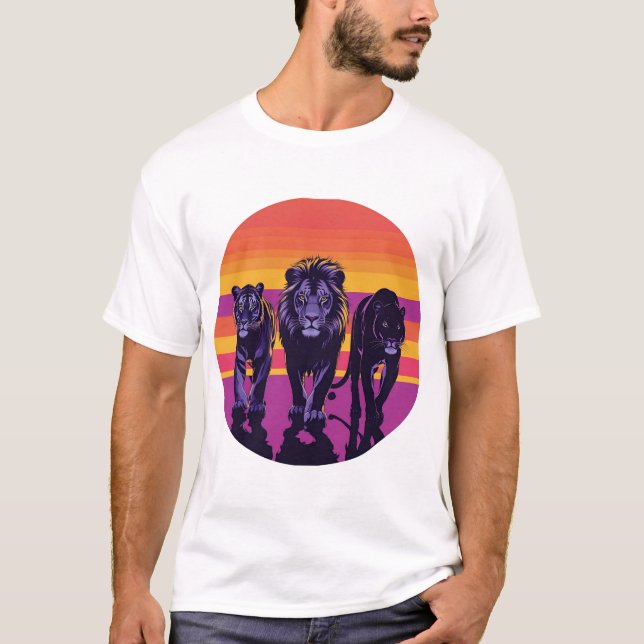 Pride i Vilden - Retro Big Cats Silhouette T Shirt (Framsida)