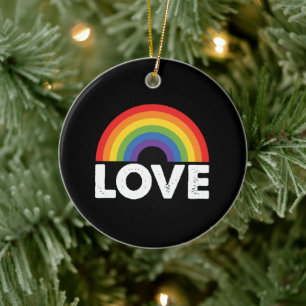 Pride Kärlek är Kärlek Gay Equality Rainbow LGBTQ Julgransprydnad Keramik