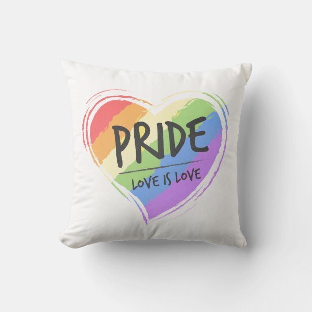 Pride Kärlek är Kärlek Rainbow Heart Kudde (Framsida)