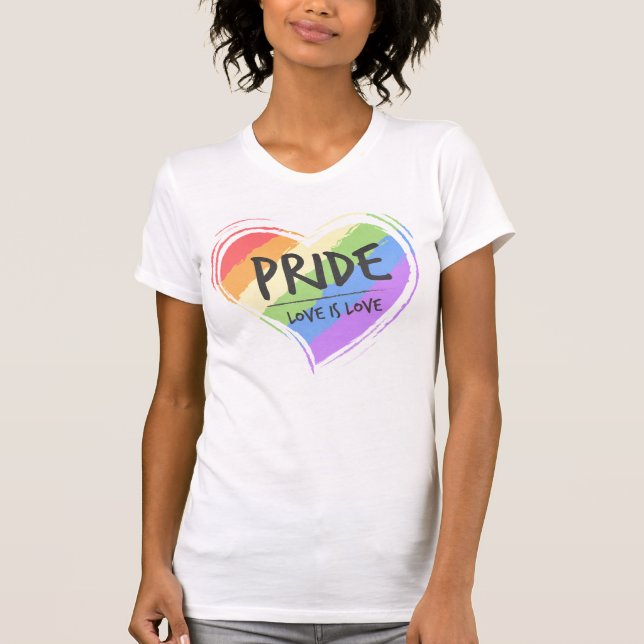 Pride Kärlek är Kärlek Rainbow Heart T Shirt (Framsida)
