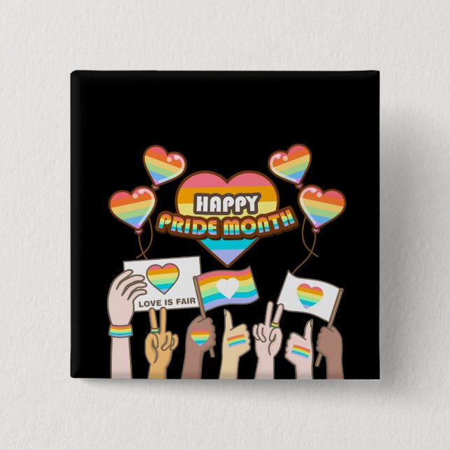 Pride kärlek. Kärlek är rättvist. Pride månad. Knapp (Framsida)