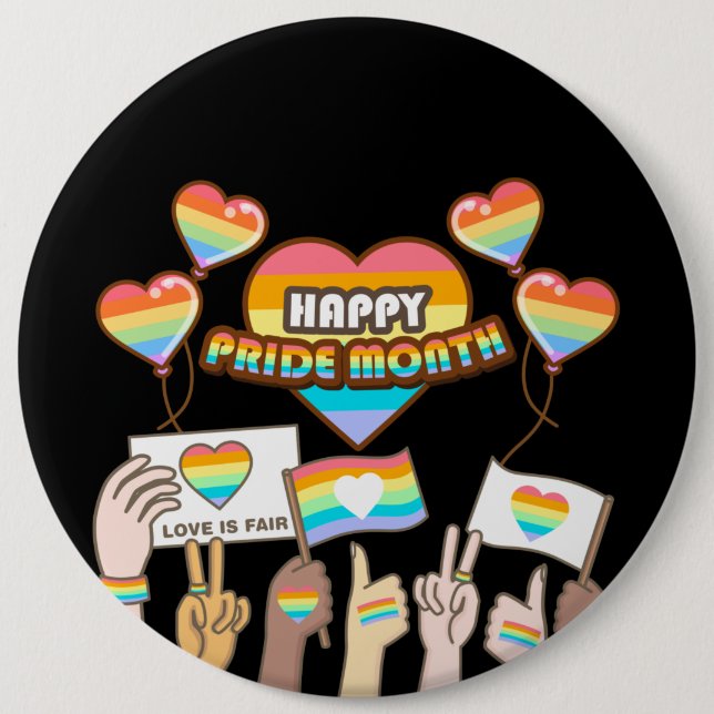 Pride kärlek. Kärlek är rättvist. Pride månad. Knapp (Framsida)