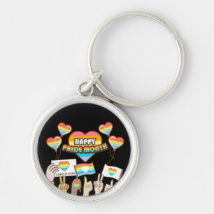 Pride kärlek. Kärlek är rättvist. Pride månad. Rund Silverfärgad Nyckelring