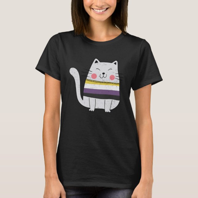 Pride Katt av icke-binärt Flagga-HBT-katter T Shirt (Framsida)
