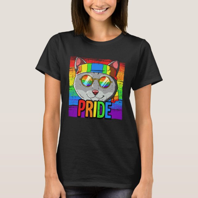Pride Katt HBTQ Regnbågsflagga Pride Månad T Shirt (Framsida)