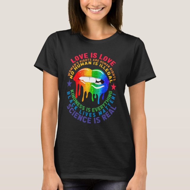 Pride LGB Blm Equality Rainbow Läppar Lgbtq Kärlek T Shirt (Framsida)